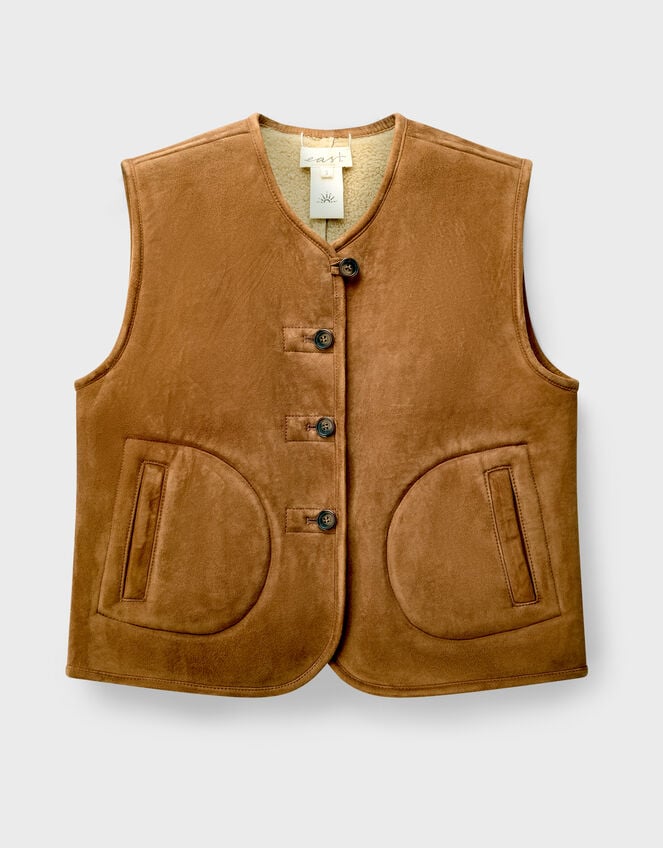 East Zohra Reversible Suede Vest, Tan (TAN), large