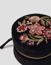 Round Floral Embroidered Jewellery Box, , large