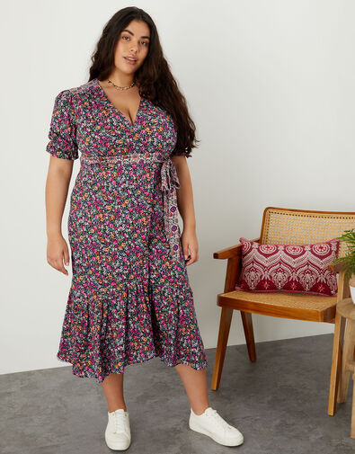 Contrast Wrap Print Jersey Dress  Multi, Multi (MULTI), large