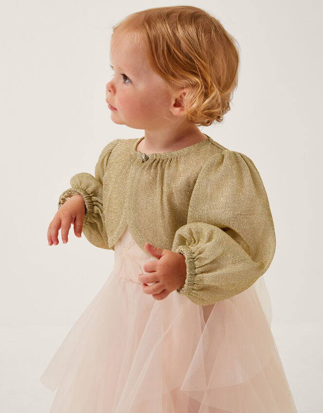 Baby Glitter Puff Sleeve Cardigan, Gold (GOLD), large