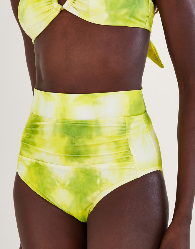 Tie Dye Print High Waist Bikini Bottoms, Yellow (YELLOW), large