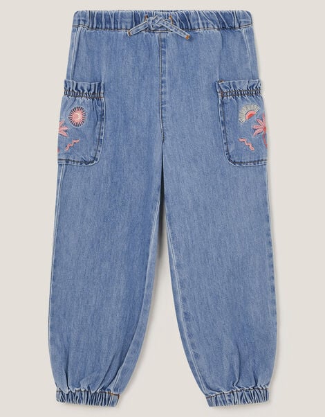 Embroidered Denim Cargo Joggers, Blue (BLUE), large