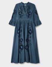 East Odelia Embroidered Corduroy Maxi Dress, Blue (NAVY), large