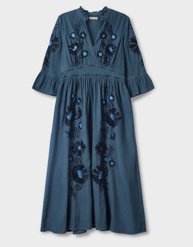 East Odelia Embroidered Corduroy Maxi Dress, Blue (NAVY), large