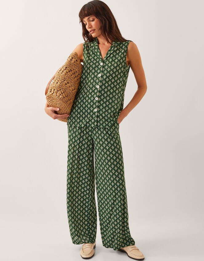 Daisey Geometric Wide Leg Pants, Green (KHAKI), large