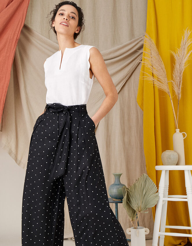Pindot Scallop Crop Trousers, Black (BLACK), large