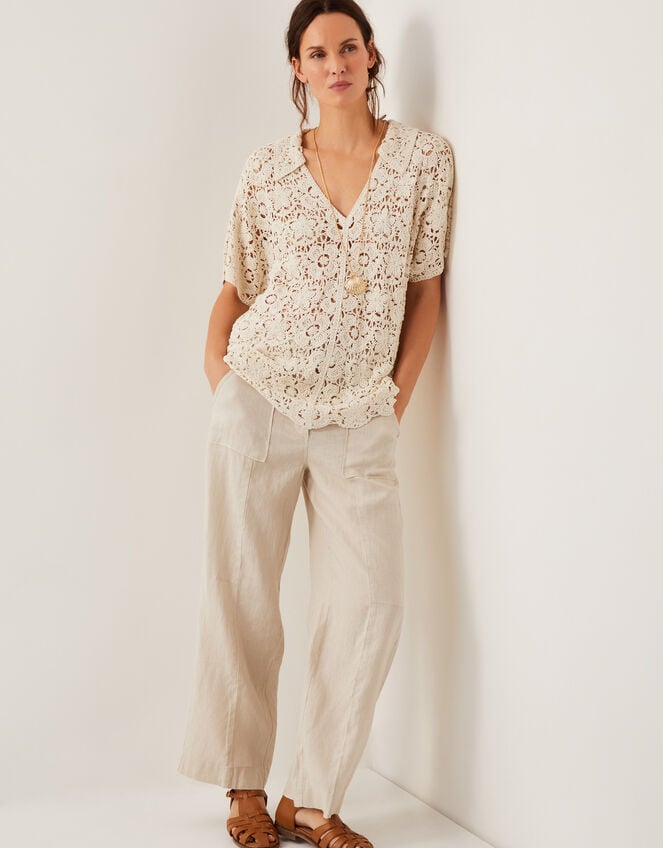 Ren Crochet Collared Blouse, Ivory (IVORY), large
