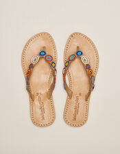 Laidback London Peak Beaded Leather Flip Flops, Multi (MULTI), large