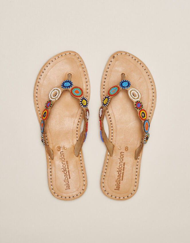 Laidback London Peak Beaded Leather Flip Flops, Multi (MULTI), large