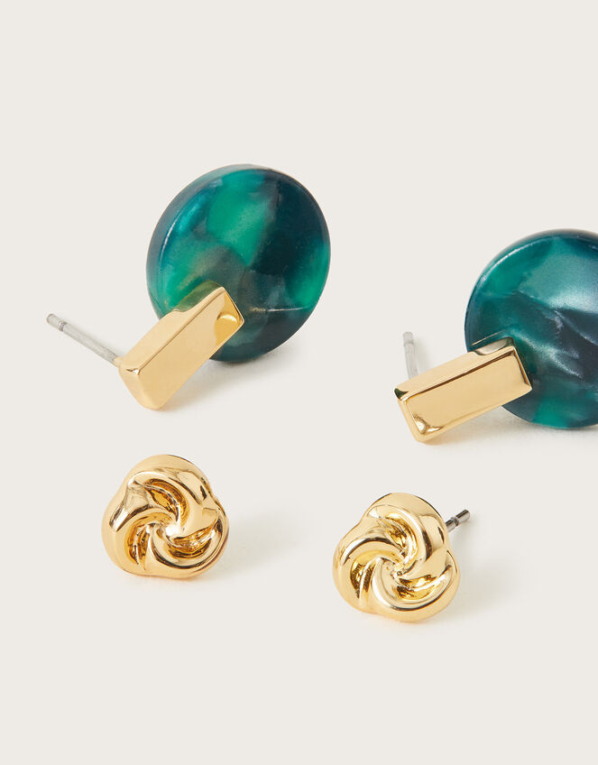 Emerald Resin Stud Earrings Set of Three, , large