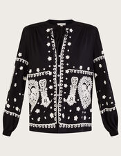 Embroidered Jersey Top in Sustainable Cotton, Black (BLACK), large