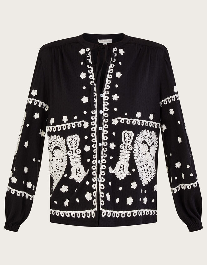Embroidered Jersey Top in Sustainable Cotton, Black (BLACK), large