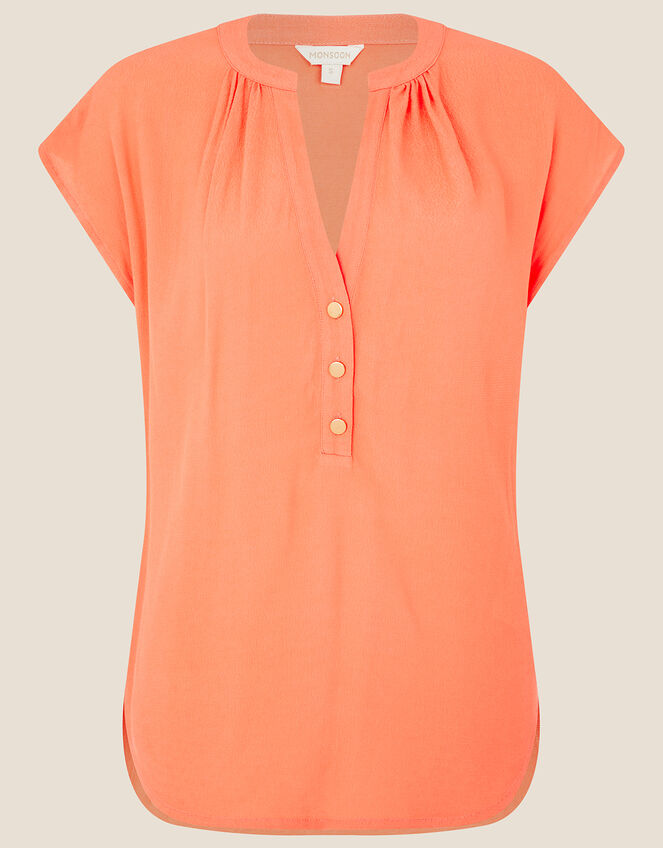 Waverly Button Detail Top , Orange (CORAL), large