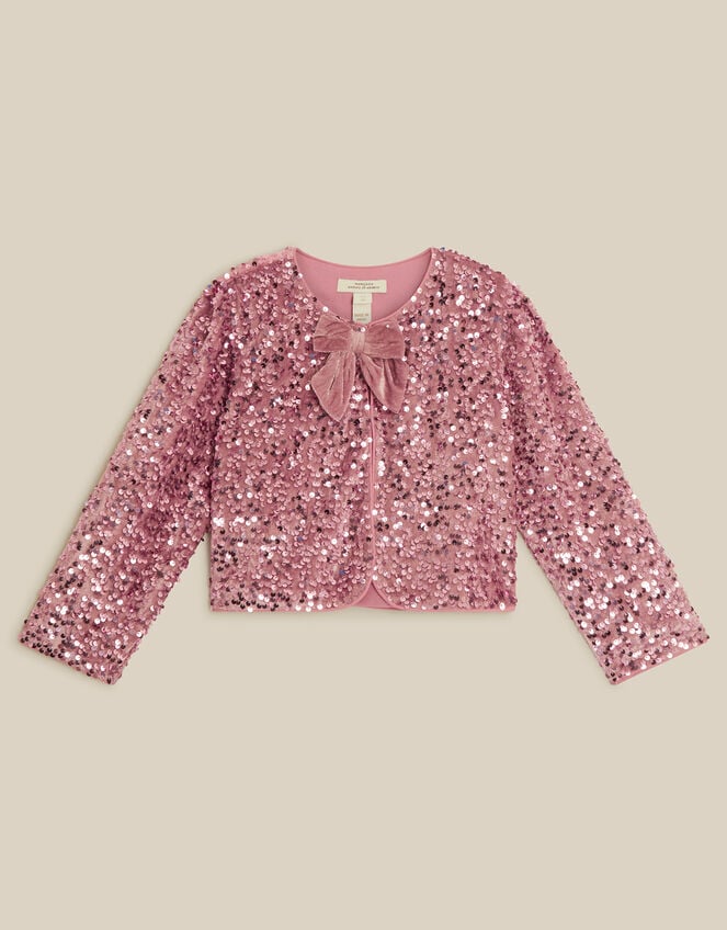 Monsoon x Queens of Archive Velvet Bow Sequin Jacket, Pink (PINK), large
