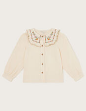 Floral Embroidered Collar Blouse, Ivory (IVORY), large