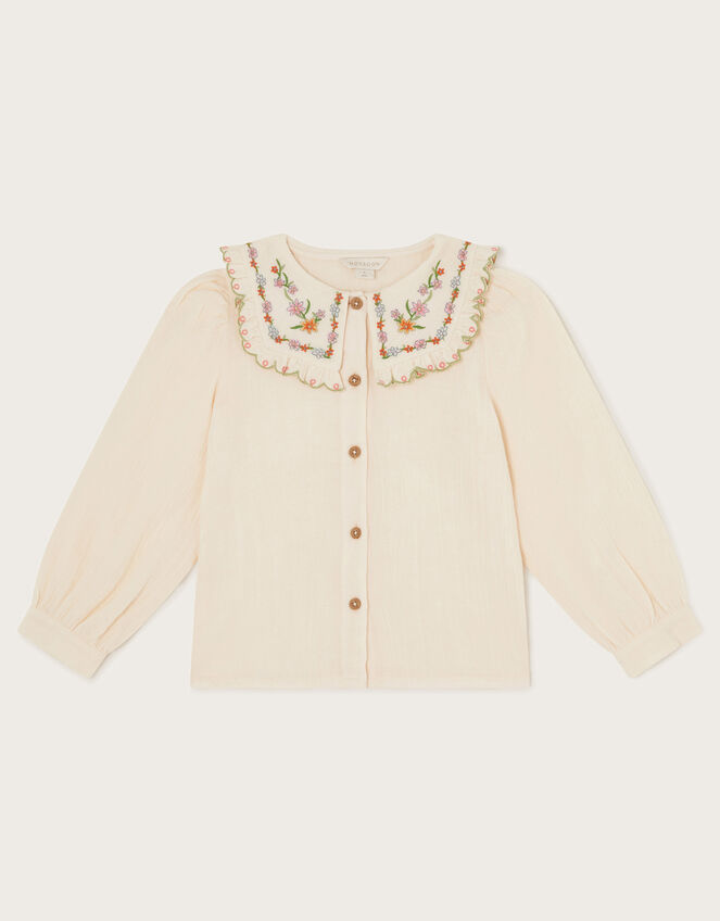 Floral Embroidered Collar Blouse, Ivory (IVORY), large
