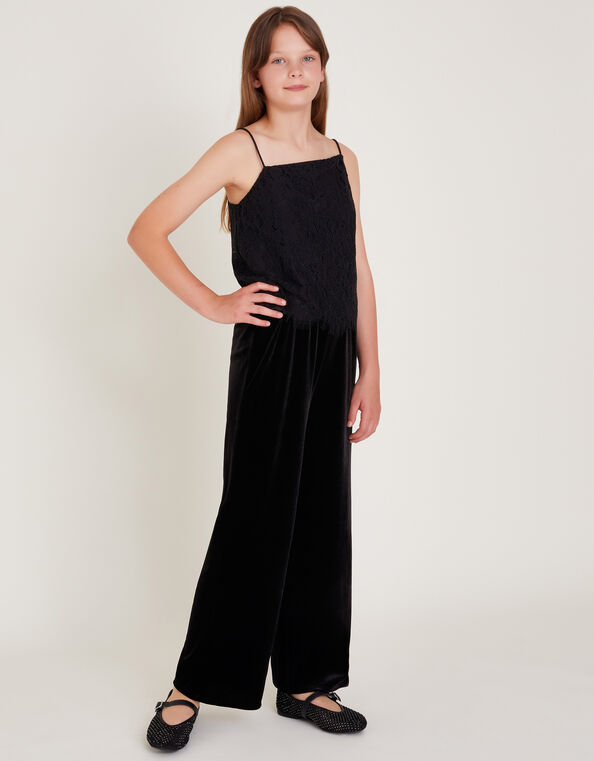 Lace Cami Top and Velvet Pants Set, Black (BLACK), large
