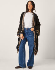 Crissy Jacquard Wrap Cardigan, Black (BLACK), large