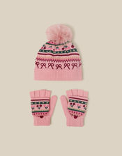 Cherry Fair Isle Bobble Hat & Gloves Set, Multi (MULTI), large