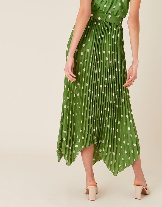 Spot Print Pleated Midi Skirt, Green (GREEN), large