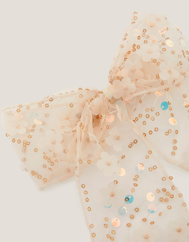 Sequin Flower Bow Hair Clip, , large