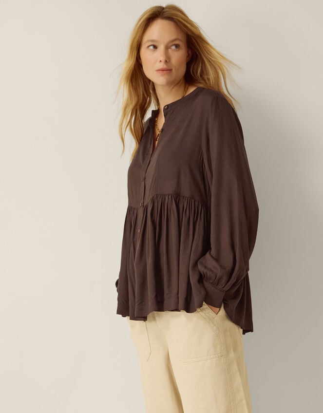 Sandy Relaxed Blouse, Brown (CHOCOLATE), large