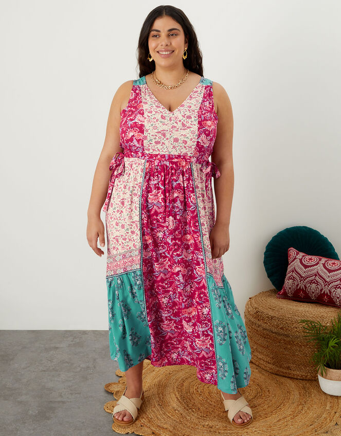 Tile Print V-Neck Maxi Dress, Pink (PINK), large