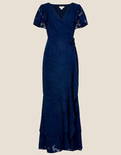 Naomi Frill Wrap Maxi Dress, Blue (NAVY), large