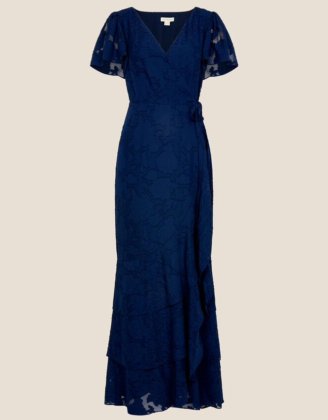 Naomi Frill Wrap Maxi Dress, Blue (NAVY), large