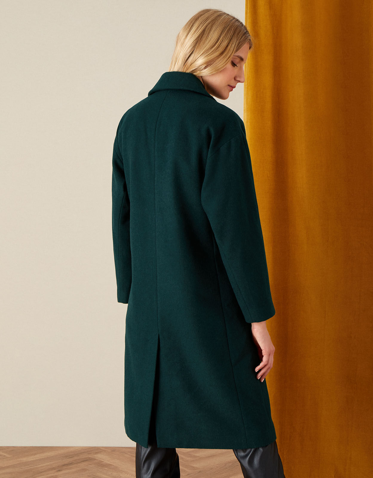 Lilian Longline Coat in Wool Blend Teal