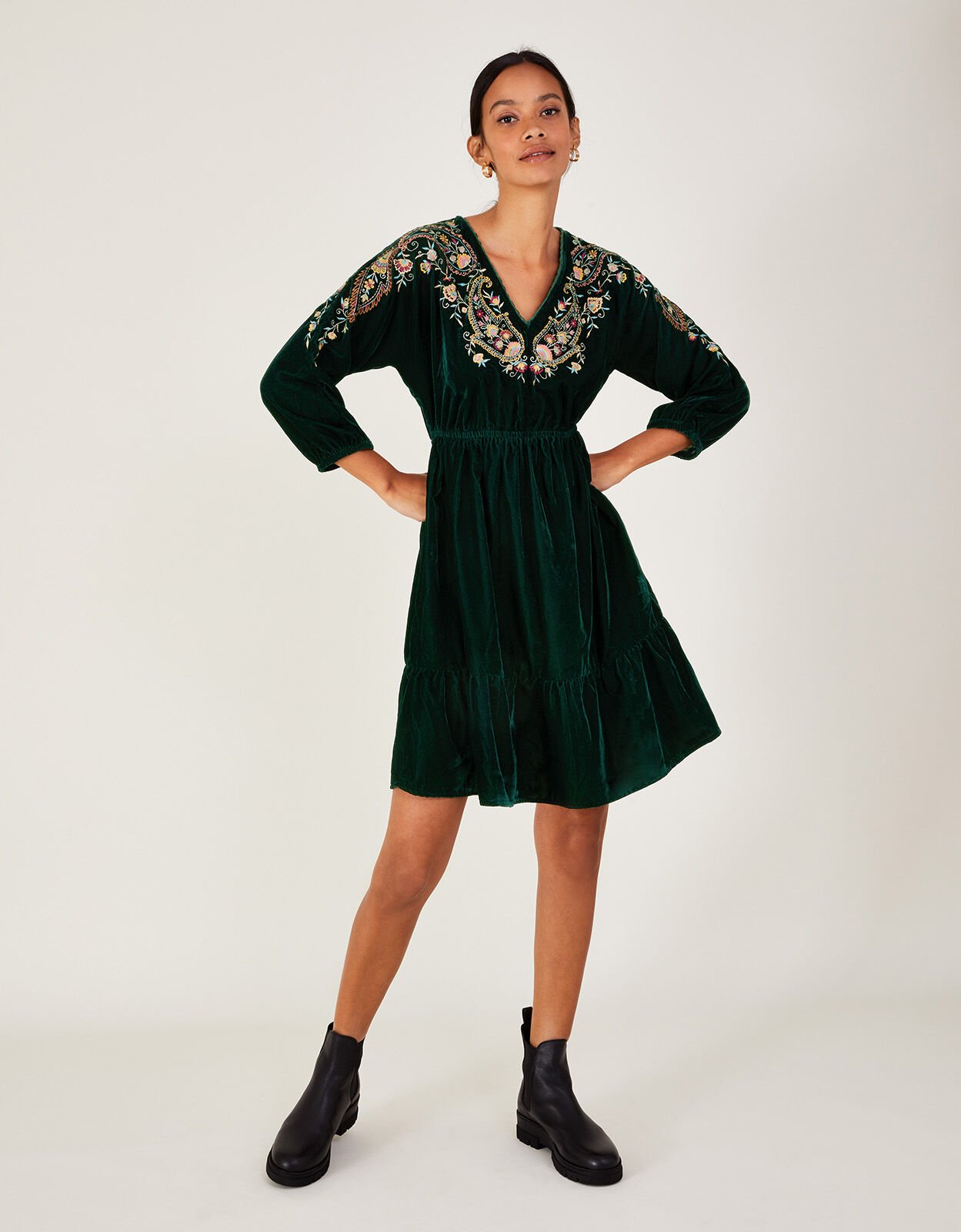 Monsoon green velvet dress top