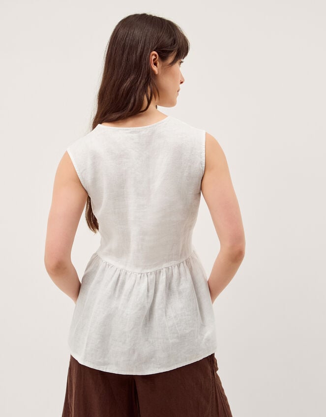 Posey Sleeveless Linen Top, White (WHITE), large