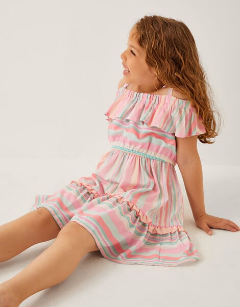 Stripe Woven Ruffle Dress, Multi (MULTI), large
