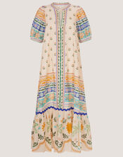 Monsoon x Charlie Taylor Printed Puff Sleeve Midi Dress, Ivory (IVORY), large