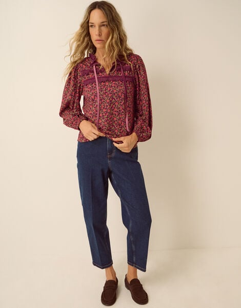 Sophie Floral Print Jersey Top, Red (RED), large