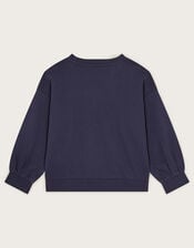 Embroidered Dinosaur Sweatshirt, Blue (NAVY), large