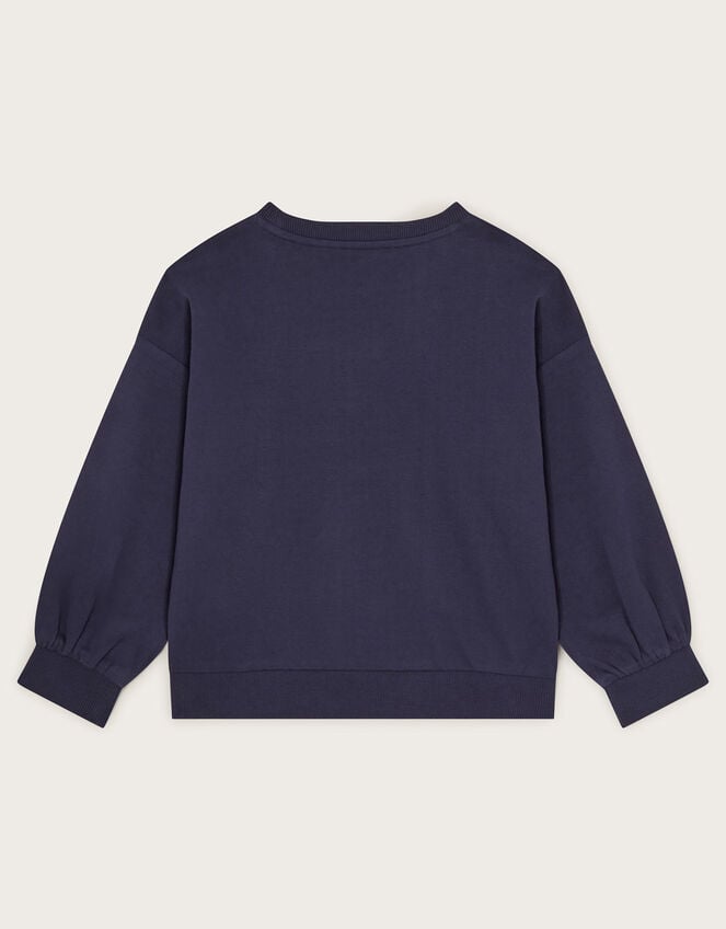 Embroidered Dinosaur Sweatshirt, Blue (NAVY), large