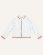 Broderie Bomber Jacket in Sustainable Cotton, White (WHITE), large