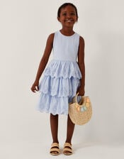 Sleeveless Broderie Tiered Dress, Blue (BLUE), large