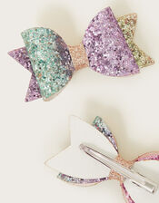 Rainbow Glitter Hair Clips Set of Two, , large