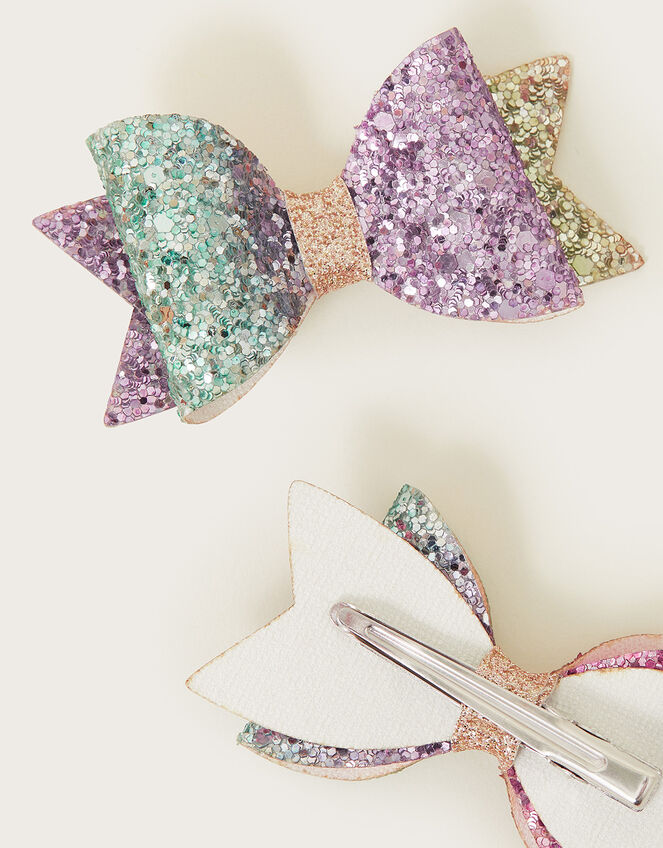 Rainbow Glitter Hair Clips Set of Two, , large
