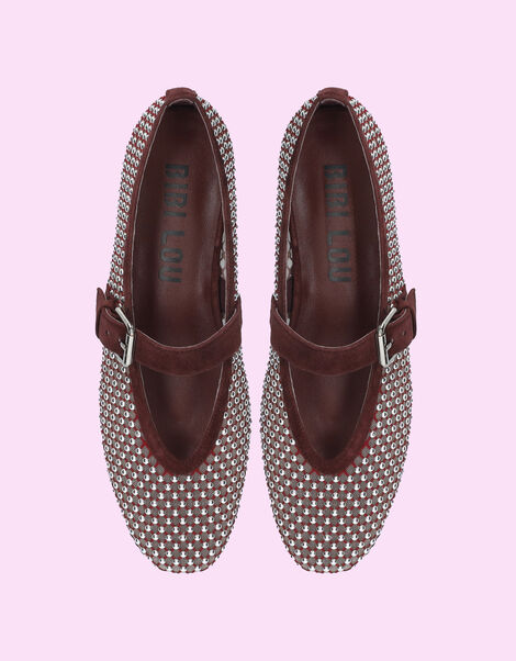 Bibi Lou Stud Mesh Ballet Flats, Red (BURGUNDY), large