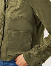 Ari Embroidered Suedette Jacket, Green (KHAKI), large