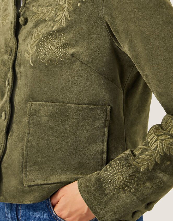 Ari Embroidered Suedette Jacket, Green (KHAKI), large
