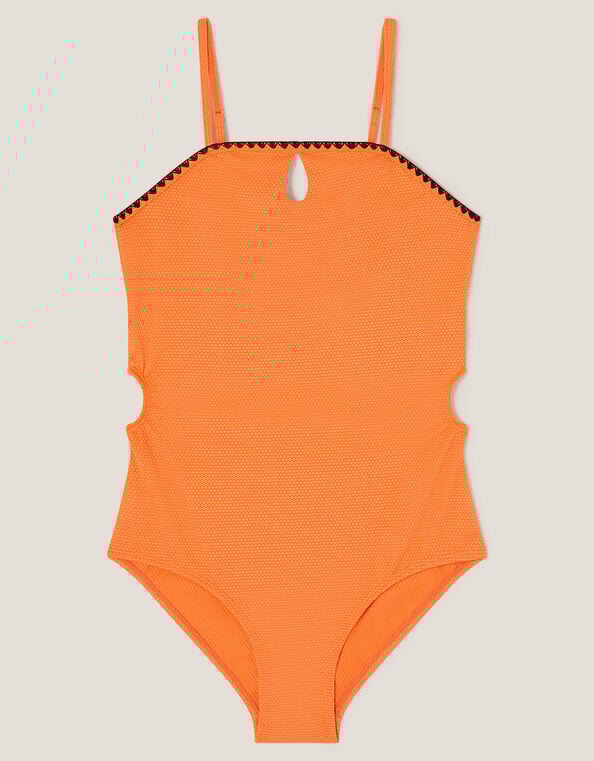 Textured Cut-Out Swimsuit, Orange (ORANGE), large