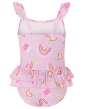 Baby Rainbow Frill Swimsuit , Pink (PALE PINK), large