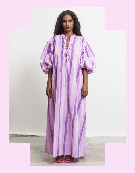 Par & Escala Tere Puff Sleeve Stripe Maxi Dress, Pink (PINK), large