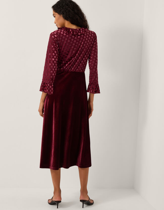 Dua Polka Dot Velvet Midi Dress, Red (BERRY), large