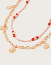 Sun Charm Beaded Layered Necklace, , large