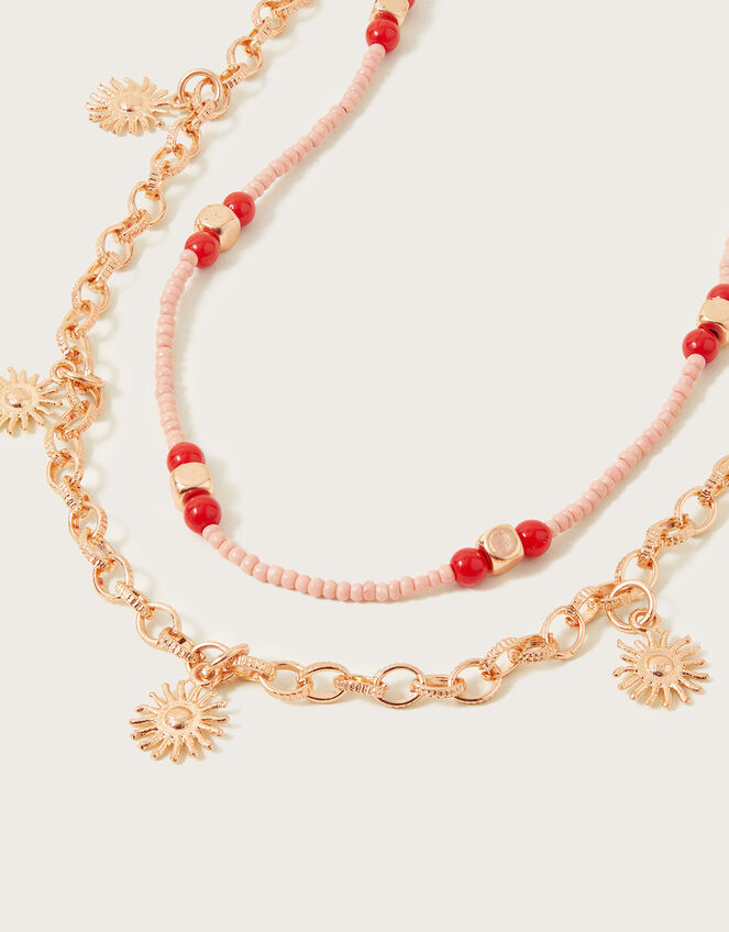 Sun Charm Beaded Layered Necklace, , large